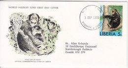 1976 Liberia Chimpanzees Primates Monkeys  Addressed WWF First Day Cover - Chimpanzees