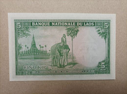 Billete De Laos De 5 Kip Año 1962, UNC - Laos