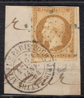 Rare. Fragment N9 Un Voisin En Bas, Obl Etoile Muette Bleue Et Cachet Paris 20/01/54. Certificat Robineau - 1852 Louis-Napoleon