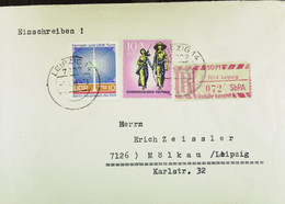 DDR: R-Fern-Bf Mit Selbstbed.-R-Zettel 50 Pf 7014 Leipzig (072) -mit Einliefgsschein 7.1.70 Mit 10 Pf Vietnam, FS-Turm - Aangetekende Etiketten