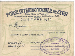 1925 CARTE PARTICIPANT FOIRE INTERNATIONALE DE LYON  CIE LYONNAISE DE CONSTRUCTION VOITURES JOUETS ENFANTS B.E.V.SCANS - 1900 – 1949