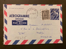 AEROGRAMME 90 + TP 50 OBL.MEC.3 7 76 ULVIK Pour La FRANCE - Enteros Postales