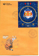 #75185 ARGENTINA 2022 CHINA NEW YEAR TIGER HOROSCOP ZODIAC S/SHEET FDC - Ongebruikt