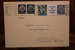 1942 Gschwend Deutsches Dt Reich Cover Mi 600 Oblit Mecanique Mechanisch - Cartas & Documentos