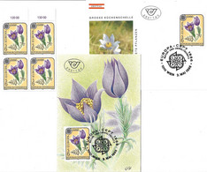 4106o: Österreich 1986, Europa Cept "Blumen" Große Küchenschelle, FDC+ Maxikarte 1010 Wien+ Viererblock ** - Heilpflanzen