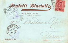 ADRIA - FRATELLI BIASIOLI - CARTOLINA COMMERCIALE SPEDITA NEL 1899 ADRIA MARTINI E ROSSI TORINO - Reclame