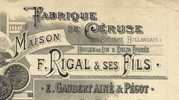 1898 ENTETE FABRIQUE DE CERUSE MAISON RIGAL ET SES FILS à Toulouse Pour Vedel à Gramat FACTURE COMPLETE B.E. V.SCANS - 1800 – 1899