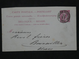 BI 11 BELGIQUE  BELLE CARTE  ENTIER 1883   ANVERS   A BOUXWILLER   FRANCE +++AFFRANCH. INTERESSANT+ - Autres & Non Classés