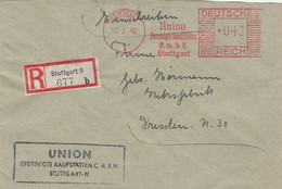 Deutsches Reich Einschreibe Brief Mit Freistempel Stuttgart 1942 Union Vereinigte Kaufstätten Stuttgart - Marcofilie - EMA (Print Machine)