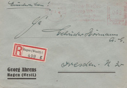 Deutsches Reich Einschreibe Brief Mit Freistempel Hagen 1942 Georg Ahrens - Marcofilie - EMA (Print Machine)