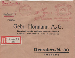Deutsches Reich Einschreibe Brief Mit Freistempel Dresden 1940 Alpenstern Waffeln Hörmann Schokolade - Marcofilie - EMA (Print Machine)