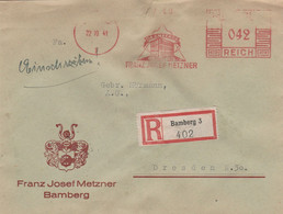 Deutsches Reich Einschreibe Brief Mit Freistempel Bamberg 1941 Franz Josef Metzner - Marcofilie - EMA (Print Machine)