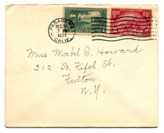 1937 Pasadena, CA, Michel-Nr. 291, 293 O - Nach Fulton, New York - 1921-40