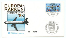 Enveloppe Thème Aviation.Airbus A320 First Day Cover N° 4048.Europa-Marken.Bonn 1.1988-erstausgabe.05 05 1988. - Articles De Papeterie