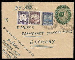 1953 PAKISTAN UPRATED 1½As POSTAL STATIONERY ENVELOPE (H&G 3) TO GERMANY - Pakistan