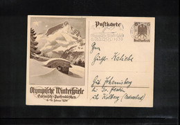 Germany / Deutschland 1936 Olympic Games Garmisch-Partenkirchen - Postal Stationery Postcard - Interesting Postmark - Invierno 1936: Garmisch-Partenkirchen
