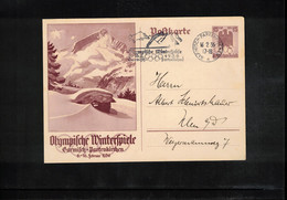 Germany / Deutschland 1936 Olympic Games Garmisch-Partenkirchen - Postal Stationery Postcard - Interesting Postmark - Winter 1936: Garmisch-Partenkirchen