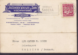 Belgium JOS. VANDEN WOUWER & Zoon Vischfaktoors Flamme 'SABENA' ANTWERPEN 1950 Card Carte Fiskeexport KOLDING Denmark - Cartas