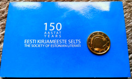 ESTONIE 2022 - COINCARD  2 EUROS COMMEMORATIVE - 150 ANS SOCIETE LITERRAIRE  - PLAQUE OR VERGOLDET - Estonia