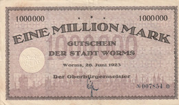 Billet De Nécessité Allemand -1000000 Mark 1923 STADT WORMS - 1 Miljoen Mark