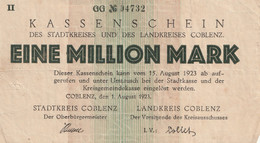 Billet De Nécessité Allemand -1000000 Mark 1923 STADT COBLENZ - 1 Miljoen Mark