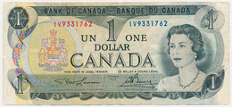 CANADA KANADA 1 DOLLAR Pick-85a(1) Queen Elizabeth II / Parliament, Ottawa River Signatures: Lawson & Bouey 1973 XF - Canada