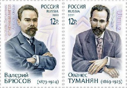 Russia 2011 Famous Cultural Figures Of The Two Countries Bryusov And Tumanyan Joint Issue With Armenia Set Of 2 Stamps - Ecrivains