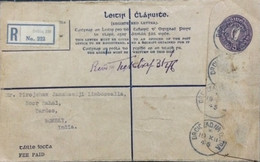 IRELAND 1945,REGISTER STATIONERY COVER USED TO INDIA,DROICHEAD NA DOTRA, GRANT ROAD BOMBAY CITY CANCEL. - Briefe U. Dokumente