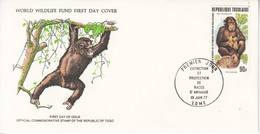 1977 Togo Chimpanzee Monkeys Unaddressed WWF First Day Cover - Chimpancés