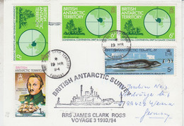 British Antarctic Territory (BAT)Ca RRS James Clark Ross  Card  Ca Faraday 19 MR 1994 (AT180) - Lettres & Documents