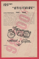 Moto Monet & Goyon  / Mâcon - Affichette De L' " Utilitaire " -Type : S6V3 / 125 Cm3 - Prix : 98.500 Ancien Francs - Motor Bikes