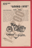 Moto Monet & Goyon  / Mâcon - Affichette " Grand Luxe " -Type : S6VL / 125 Cm3 - Prix : 147.200 Ancien Francs - Moto