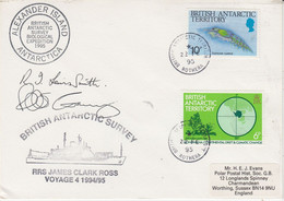 British Antarctic Territory (BAT)  Ca Alexander Island  Ca J.C. Ross 3 Signatures  Cover Ca Rothera  22 FE 1995 (AT188) - Lettres & Documents