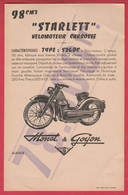 Moto Monet & Goyon  / Mâcon - Affichette " Starlett " -Type : S2VGDC / 98 Cm3 - Prix : 78.500 Ancien Francs - Motorfietsen