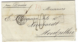 1869 - Letter From Rio  To Montpellier ( France )  English Way    " Par Douro "  Rating 20 D. Tampon +G B 1 F 60 C - Lettres & Documents