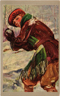 PC ARTIST SIGNED, SNOWBALLING, Vintage Postcard (b45060) - Otros & Sin Clasificación