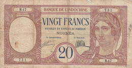 New Caledonia #37a 20 Francs Banque De L'Indochine Banknote - Nouméa (Nuova Caledonia 1873-1985)