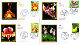" ORCHIDEES " Sur 4 Enveloppes 1er Jour De FRANCE De 2005. N° YT 3763 à 3766. Parfait état. FDC - Orchideeën
