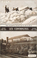 Une Locomotive Bloquée Sur La Voie Du S.C Sagne Chaux-de-Fonds Les Contrastes Entre Hiver 1907 Et 1912 Train - La Sagne