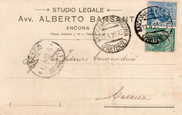 ANCONA - STUDIO LEGALE - AVV. ALBERTO BARSANTI - CARTOLINA COMMERCIALE SPEDITA NEL 1923 ANCONA - CESENA - Reclame