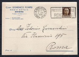 ANCONA - COMM. DOMENICO POMPEI REGIO NOTAIO - CARTOLINA COMMERCIALE SPEDITA NEL 1936 ANCONA - ROMA - Reklame