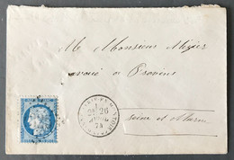 France N°60A Sur Enveloppe TAD Donnemarie-en-Montois (73) 26.4.1874 + GC 1325 - (N241) - 1849-1876: Periodo Clásico