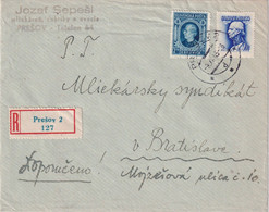 SLOVAQUIE LETTRE RECOMMANDE DE PRESO 1943 SANS CACHET D'ARRIVEE - Covers & Documents