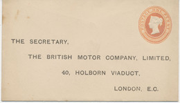 GB 1883, QV 1d Pink Undated Stamp Superb Unused Stamped To Order Postal Stationery Envelope „The British Motor Company - Postwaardestukken