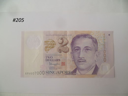 RARE !!!  Singapore $2 Dollars Portrait Series Very Lucky Repeater Number Banknote 007000 (#205) VF - Singapore