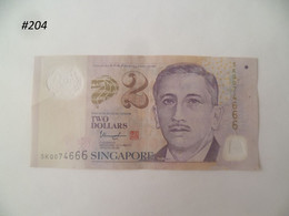 RARE !!!  Singapore $2 Dollars Portrait Series Very Lucky Repeater Number Banknote 0074666 (#204) VF - Singapour