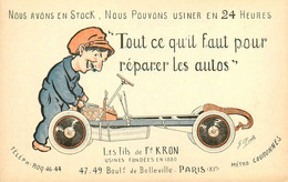 Automobiles Les Fils De Fd KRON Bd Belleville Paris 11ème * CPA Publicitaire Illustrateur G. ROOLS * Auto - Publicité