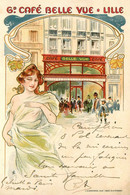 Lille * Grand Café BELLE VUE * CPA Illustrateur Art Nouveau Jugendstil Genre Mucha Kirchner * Commerce - Lille