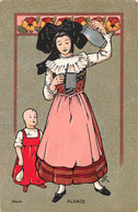 CPA Illustration Non Signée - Allegorie De L' Alsace - Femme Avec Coiffe Et Bébé à Ses Coté Et Pot En Fer - Zonder Classificatie