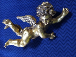 Vecchia Scultura In Legno Dorato PUTTO  Di Cm.26, In Ottimo Stato Di Conservazione - Legni